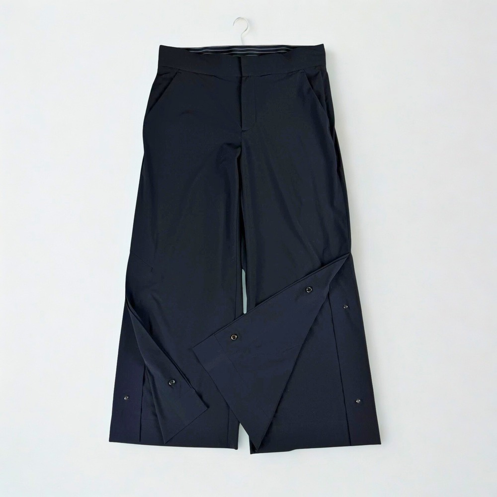 Athleta Gramercy Track Trousers Womens‎ 0 Black Wide Leg Pants Snap Hem Stretch